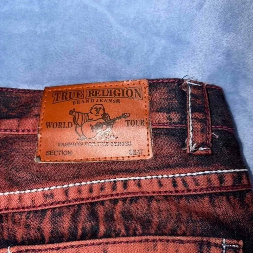 Vintage True Religion Red Black‎ Dyed Distressed Baggy Jeans Shorts men Size 34